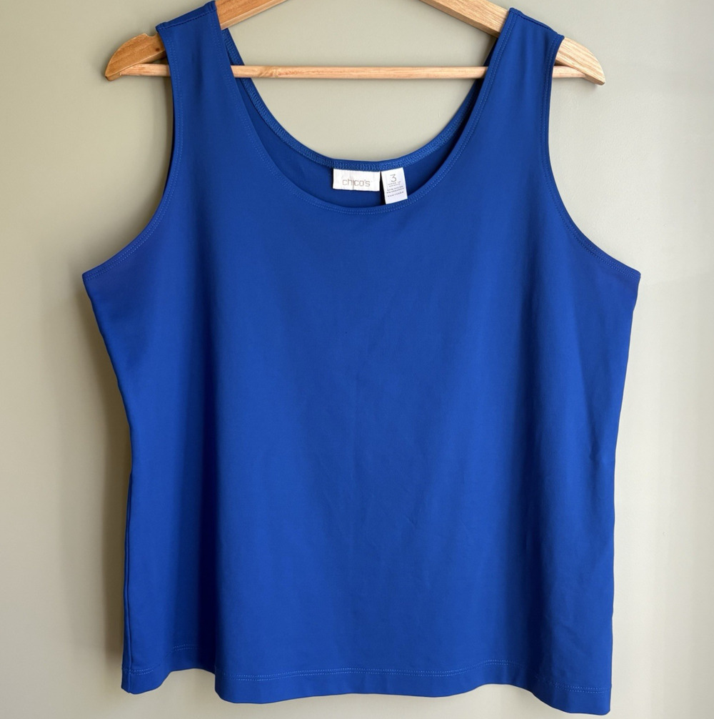 CHICOS Microfiber Tank Top Size 3 (XL 16) Blue Scoop Neck/Back Stretchy Layering